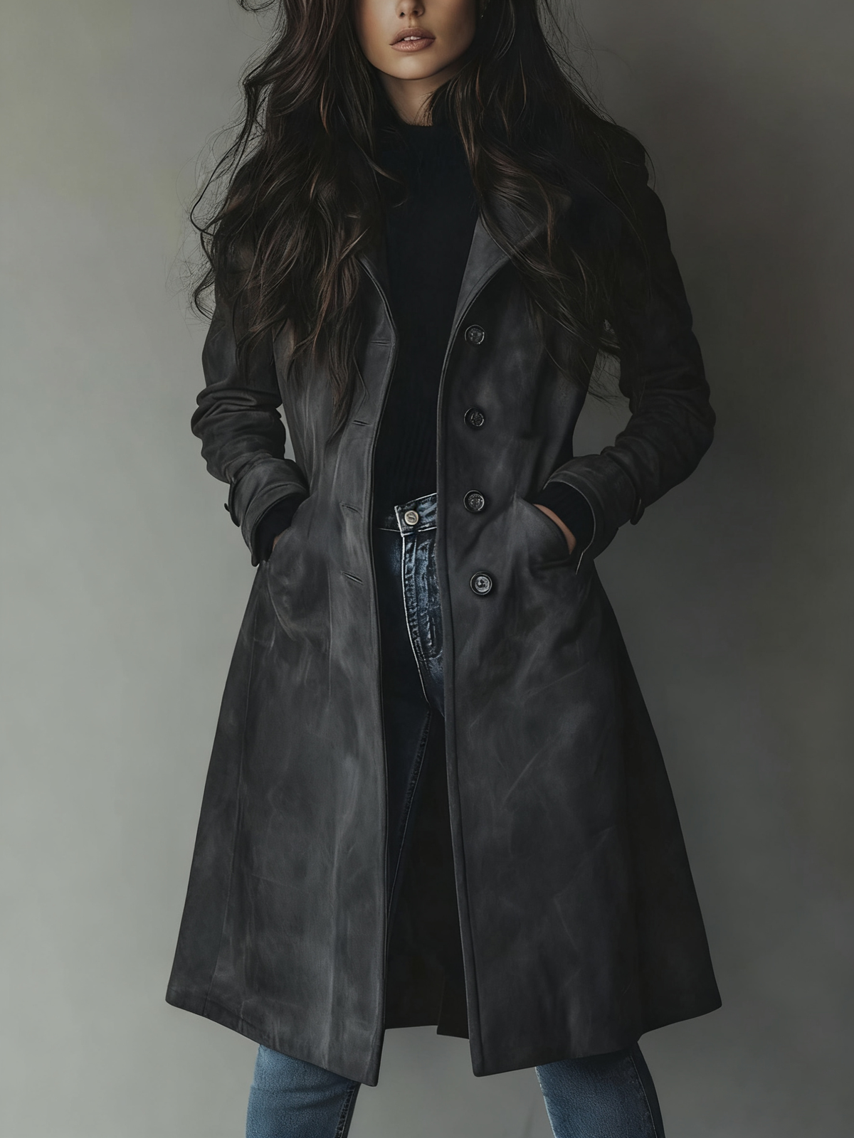 Elena – Abrigo vintage con efecto gamuza