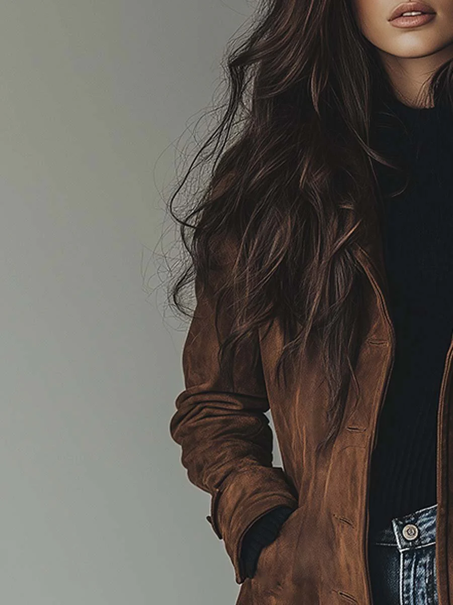 Elena – Abrigo vintage con efecto gamuza