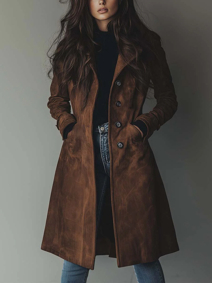 Elena – Abrigo vintage con efecto gamuza
