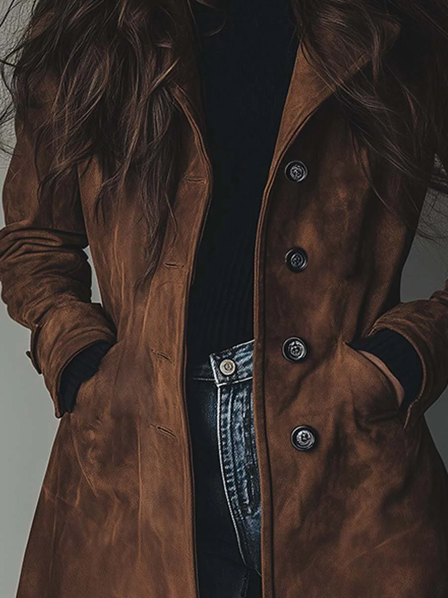 Elena – Abrigo vintage con efecto gamuza