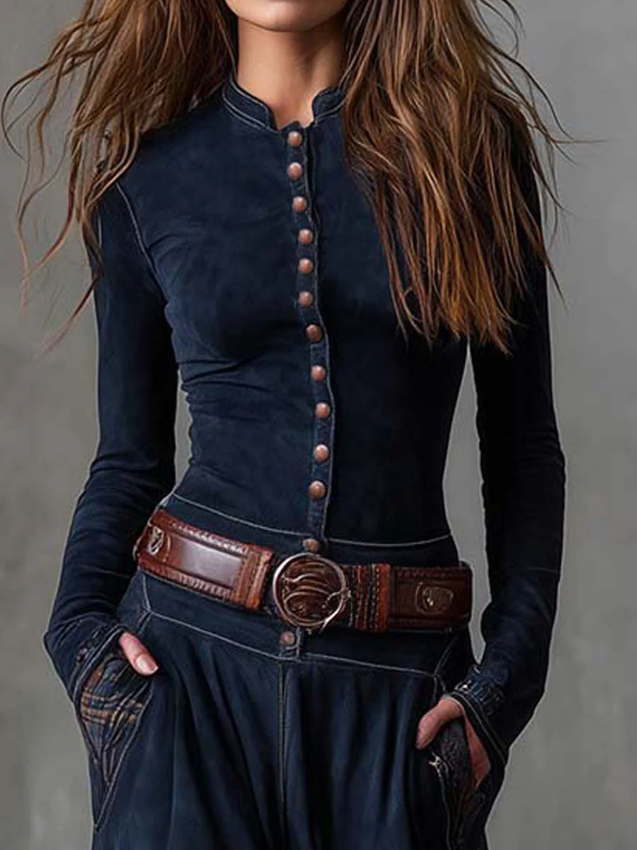 Livia – Vestido largo de ante con cinturón
