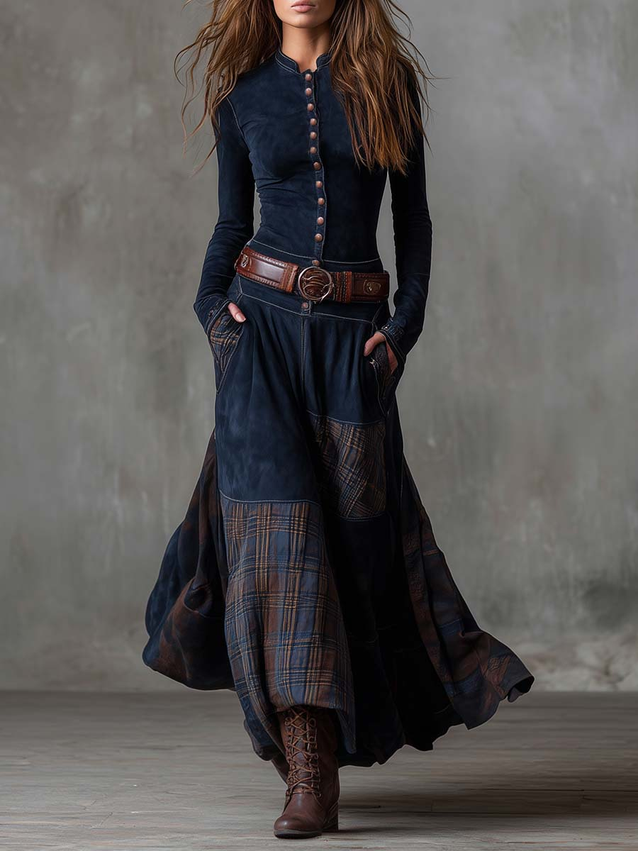 Livia – Vestido largo de ante con cinturón