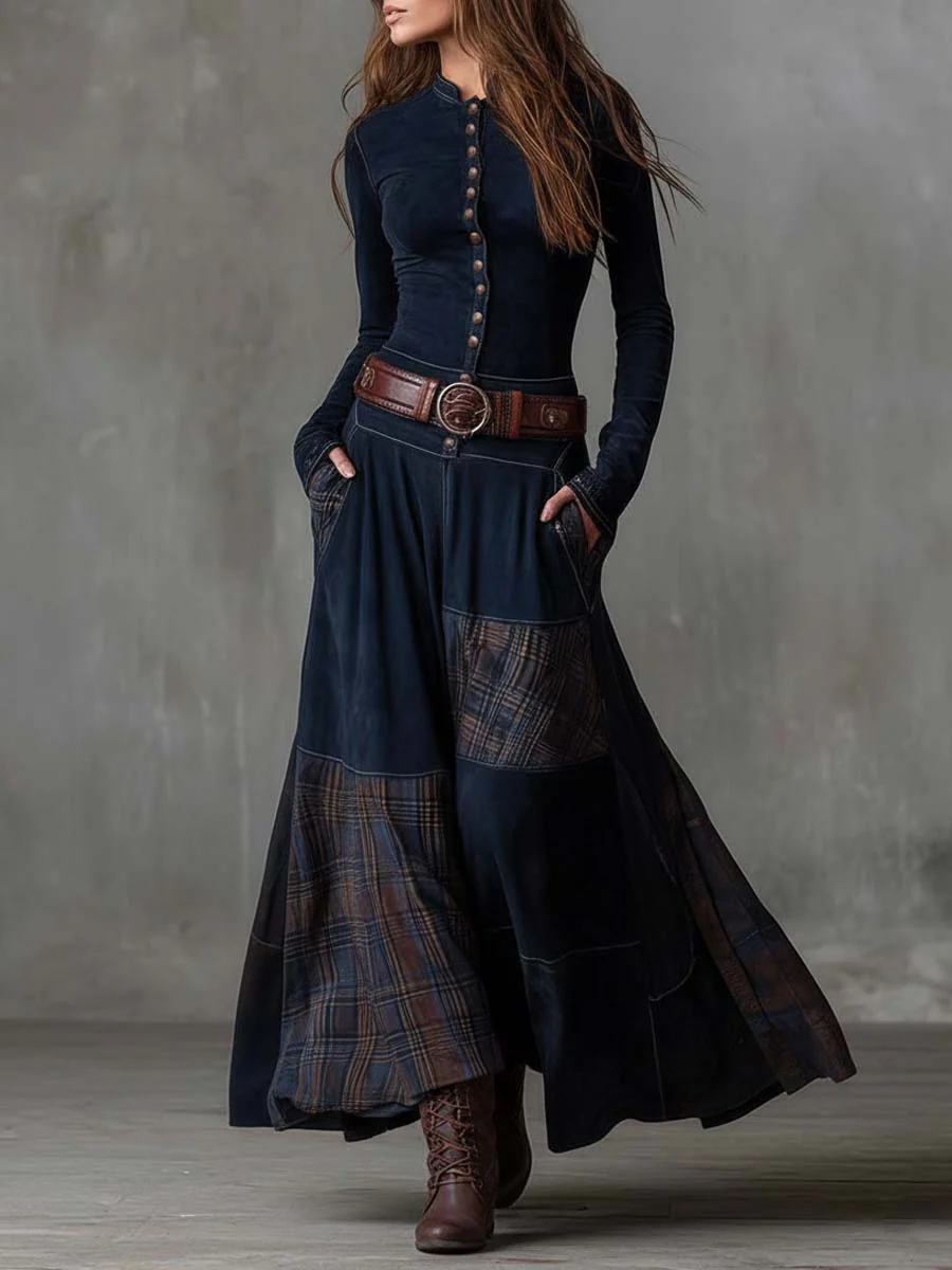 Livia – Vestido largo de ante con cinturón