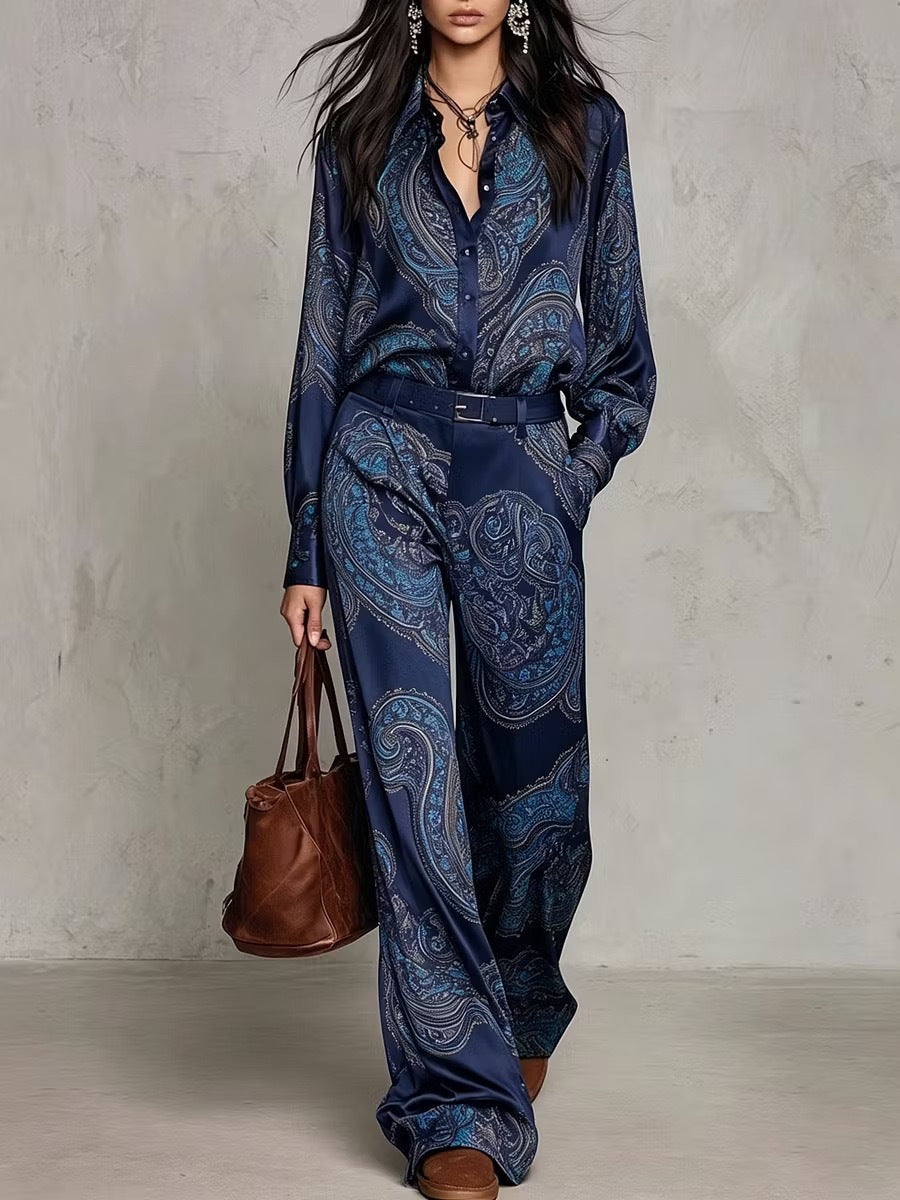 Carlotta – Conjunto de camisa y pantalones con estampado de paisley