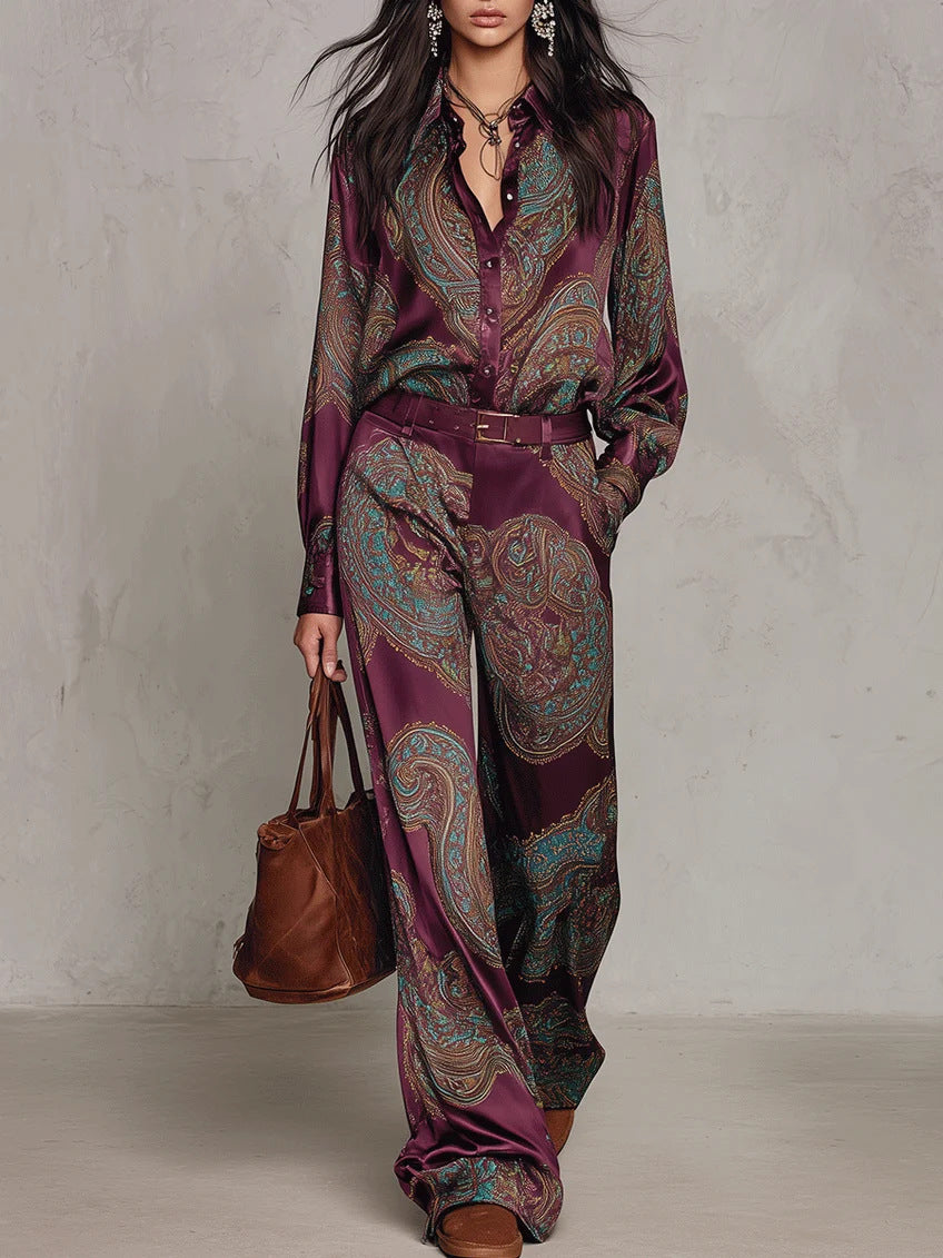 Carlotta – Conjunto de camisa y pantalones con estampado de paisley