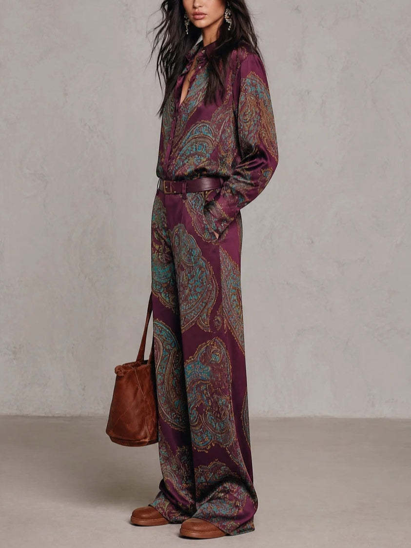 Carlotta – Conjunto de camisa y pantalones con estampado de paisley